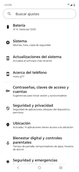 Desplácese y seleccione Contraseñas, claves de accso y cuentas