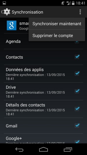 Sélectionnez le bouton du Menu puis Synchroniser maintenant