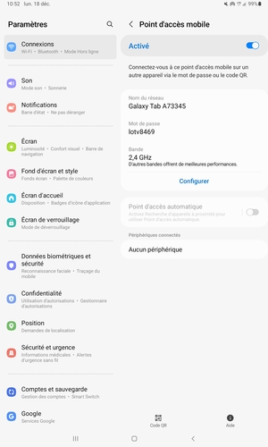 Votre tablette est maintenant configuré pour être utilisé comme modem