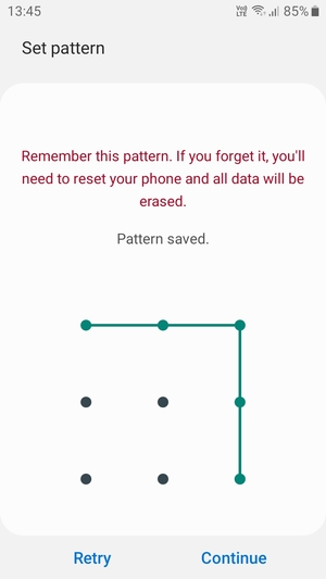 Draw an unlock pattern and select Continue
