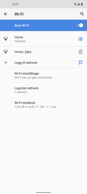 Du er nå koblet til Wi-Fi-nettverket