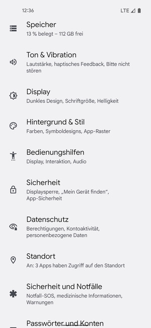Scrollen Sie und wählen Sie Sicherheit