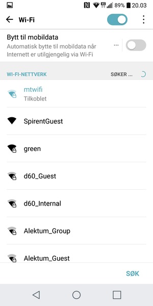 Du er nå koblet til Wi-Fi-nettverket