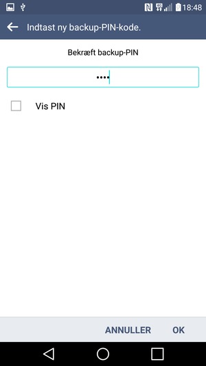 Bekræft din backup-PIN-kode og vælg OK