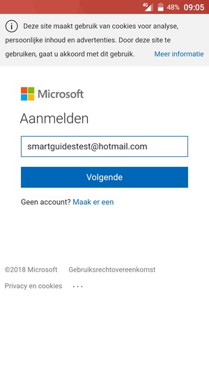 Voer uw e-mailadres in en selecteer Volgende