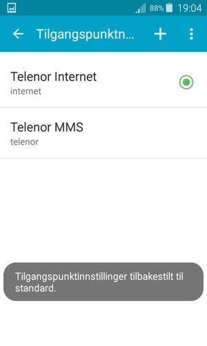 Telefonen din vil tilbakestilles til standard internett-og MMS-innstillinger