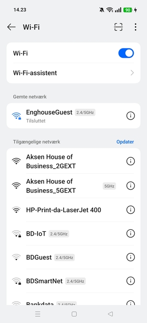 Du er nu tilsluttet Wi-Fi netværket