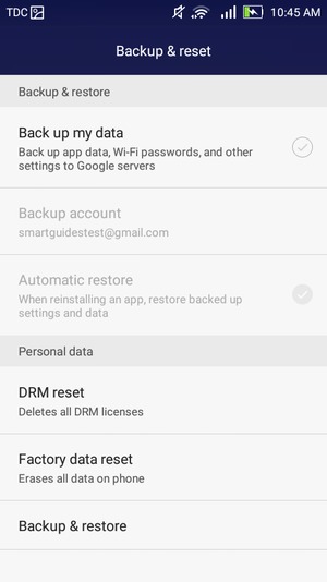 Turn on Back up my data