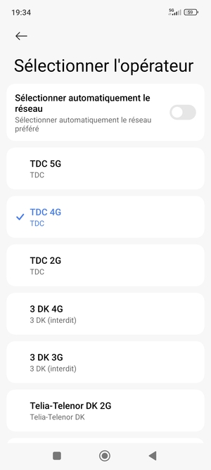 Sélectionnez un opérateur réseau dans la liste