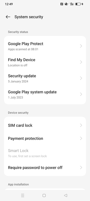 Scroll to and select SIM card lock