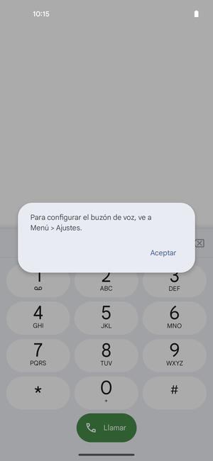 Si el correo de voz no está configurado, seleccione Aceptar