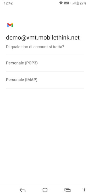 Seleziona Personale (POP3) o Personale (IMAP)
