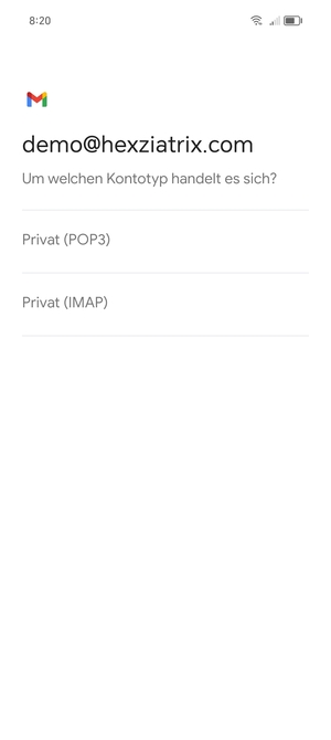 Wählen Sie Privat (POP3) oder Privat (IMAP)
