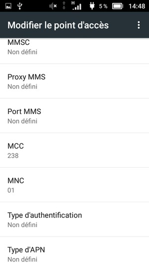 Faites défiler vers le bas et saisissez les informations MMS