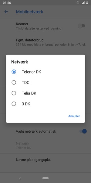 Vælg en netværksudbyder fra listen