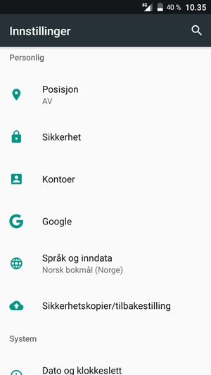 Bla til og velg Sikkerhet