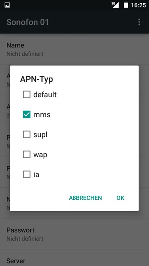Aktivieren Sie das Kontrollkästchen mms und wählen Sie OK
