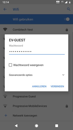 Voer het Wifi-wachtwoord in en selecteer VERBINDEN