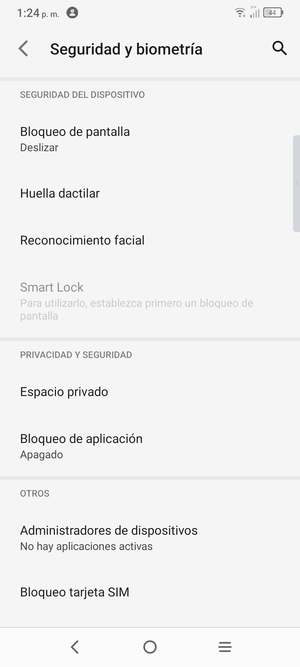 Desplácese y seleccione Bloqueo tarjeta SIM