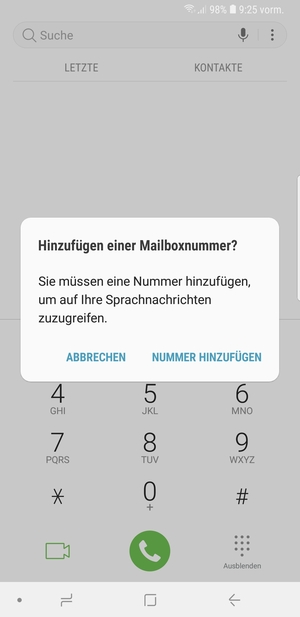 Falls Ihre Voicemail nicht eingerichtet ist, wählen Sie NUMMER HINZUFÜGEN