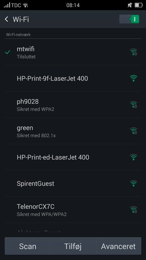 Du er nu tilsluttet Wi-Fi netværket