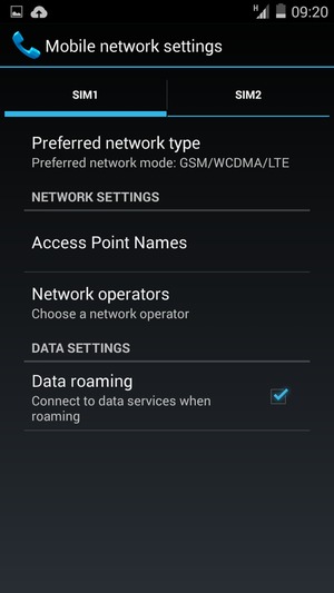 Turn Data roaming on or off