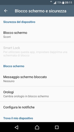 Seleziona Blocco schermo