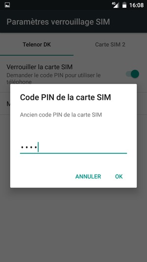 Saisissez votre Ancien code PIN de la carte SIM et sélectionnez OK