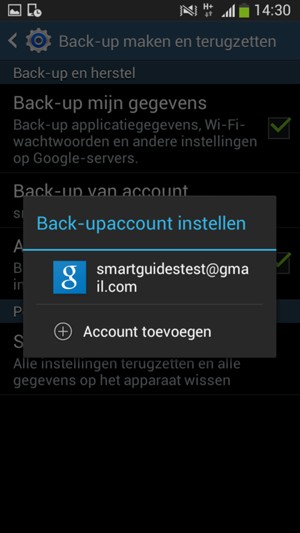 Selecteer uw back-up-account