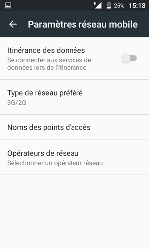 Sélectionnez Type de réseau préféré