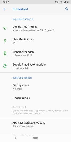 Um Ihre Bildschirmsperre zu aktivieren, gehen Sie zum Sicherheit Menü und wählen Sie  Displaysperre