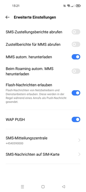 Wählen Sie SMS-Mitteilungszentrale