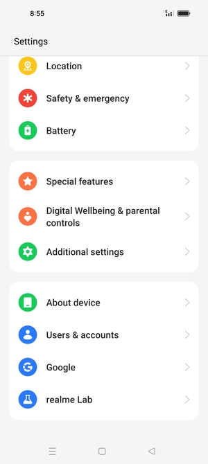 Scroll to and select About device