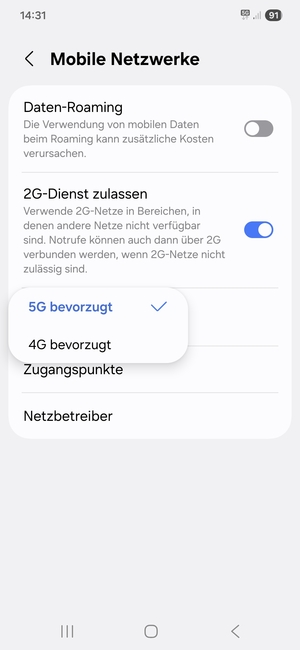 Wählen Sie die gewünschte Option