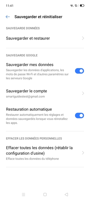 Sélectionnez Sauvegarder le compte