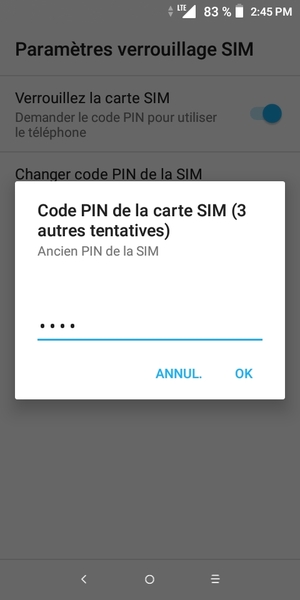 Saisissez votre Ancien PIN de la SIM et sélectionnez OK