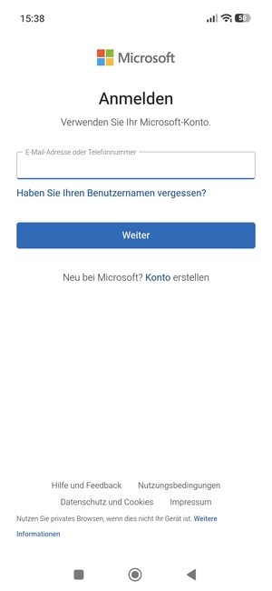 Geben Sie Ihre Hotmail Adresse ein und wählen Sie Weiter
