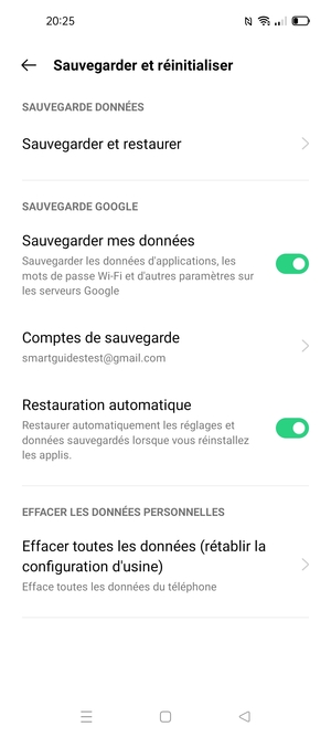 Sélectionnez Comptes de sauvegarde