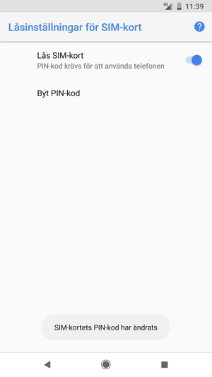 Din PIN-kod för SIM-kort har bytts