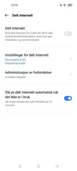 Velg Innstillinger for delt Internett