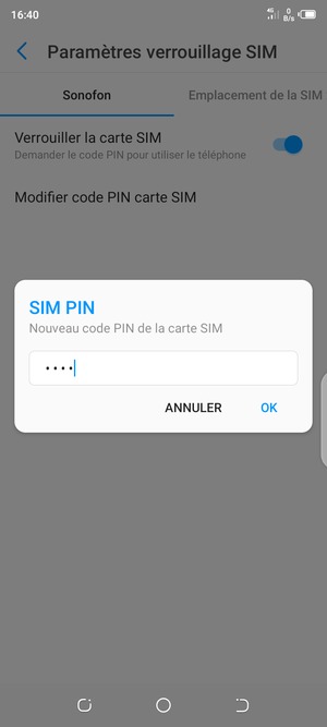 Saisissez votre Nouveau code PIN de la carte SIM et sélectionnez OK