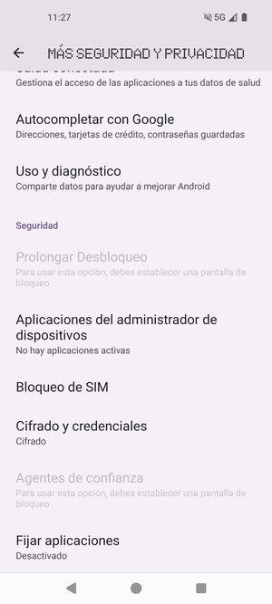 Desplácese y seleccione  Bloqueo de SIM