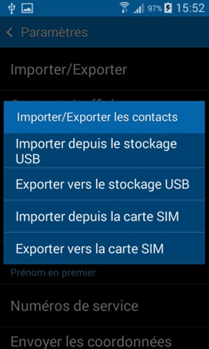 Sélectionnez Importer depuis la carte SIM