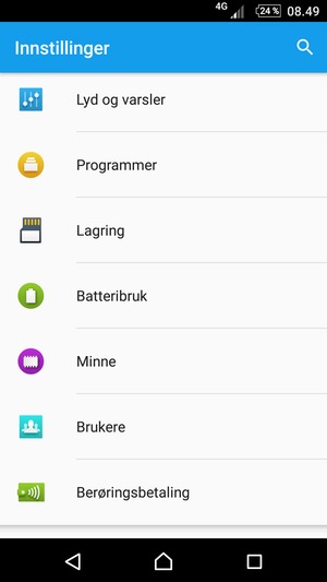Gå tilbake til Innstillinger-menyen og bla til og velg Batteribruk