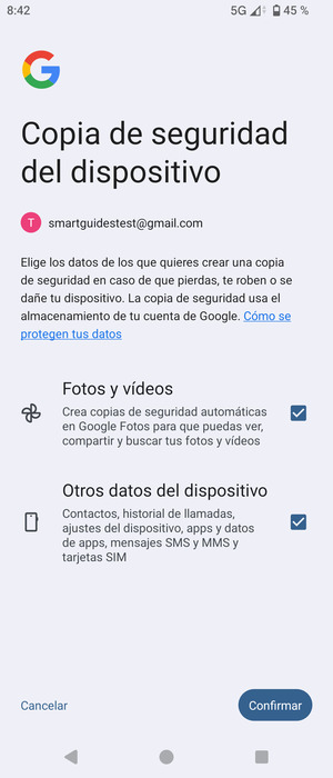 Seleccione la opciones deseada y seleccione Confirmar