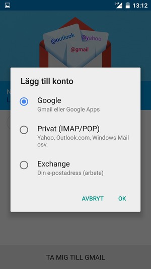 Välj Google och OK