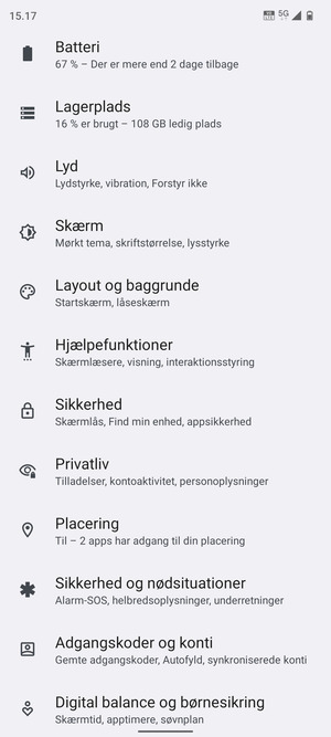 Scroll til og vælg Sikkerhed