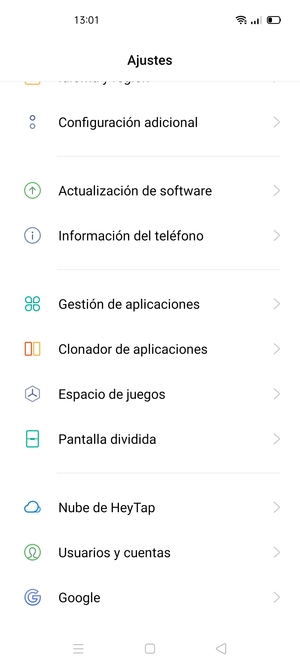 Desplácese y seleccione Actualización de software