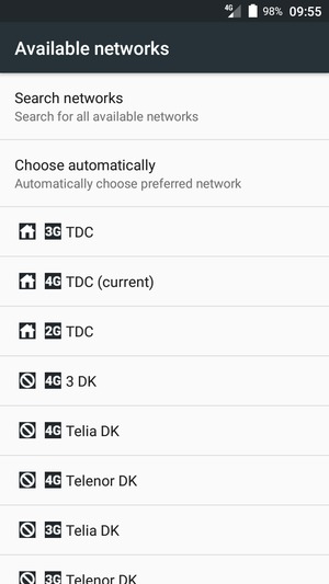 Select a network operator from the list