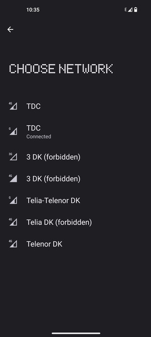 Select a network operator from the list